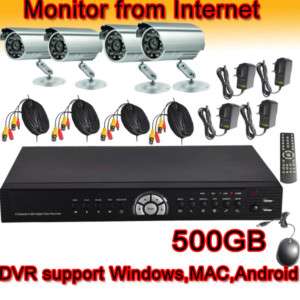 4CH DVR 500GB outdoor Color security camera CCTV Kits  