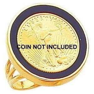  14K Gold 1/10oz American Eagle Plain Onyx Bezel Ring 