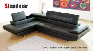 2PC NEW MODERN BLACK LEATHER SECTIONAL SOFA S975B  