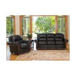  Kensington Top Grain Leather Sofa and Chair Set in Black 