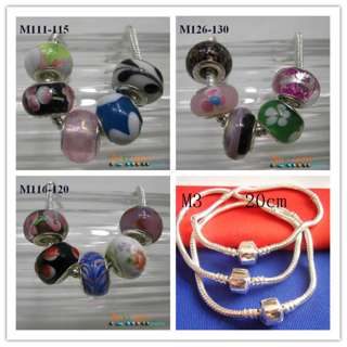 Mix Authentic Murano Lampwork Glass Beads & Charm European Snake Chain 