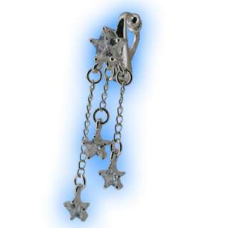   Stars Silver Fake Belly Button Ring Non Piercing Navel Clip on  