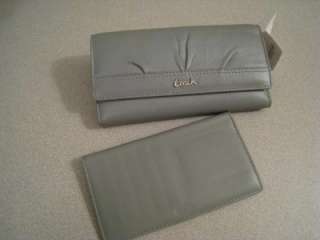 COACH SOHO PLEATED LEATHER CHECKBOOK WALLET GRAY 44621 NWT FREE 
