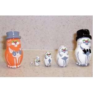  Cat with Hat * White * Russian nesting doll mini * 5pc / 1 