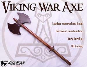   Double Headed   Wood & Leather    sca/larp/medieval/ax/dwarven  