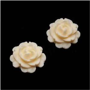 Vintage Look Lucite Cabochon Bead Ivory Flower Rose 15mm 