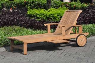   Teak Wood Arm Sun Chaise Lounger Multi Position Steamer Outdoor  
