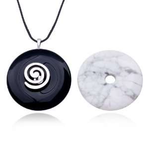 Sterling Silver Howlite and Black Agate Swirl Design Interchangeable 