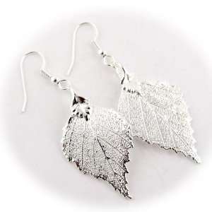  Silver Plated Birch Real Leaf Earrings Jewelry