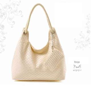   Womens PU Leather Woven Fashionable Zipper Party Hand Bag  
