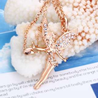 N57 18K rose Gold plated white gem Swarovski crystal angel Necklace 