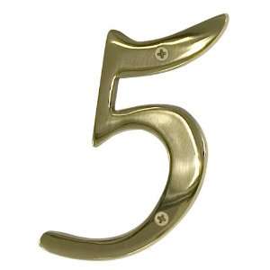  8 Solid Brass House Number 5   Polished & Lacquered Brass 