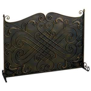 Antique Scroll Black and Gold Fireplace Screen