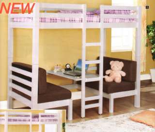 White Wood Twin over Twin Convertible Bunk Bed  