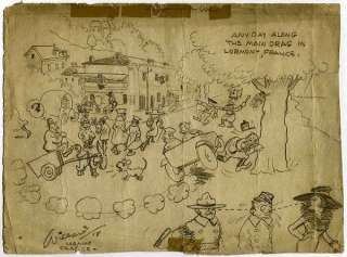 FRANK WILLARD WWI PENCIL DRAWING ORIGINAL ART 1918 LORMONT FRANCE 2PCS 