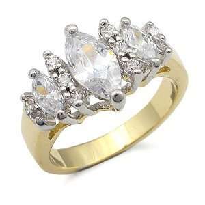  Gold CZ Rings   14K Gold Plated 5 Marquise CZs Ring   Size 