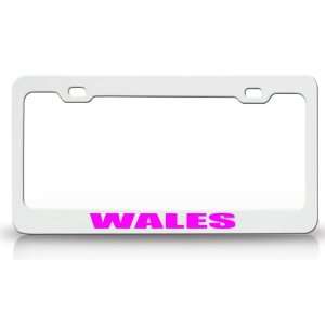 WALES Country Steel Auto License Plate Frame Tag Holder White/Pink