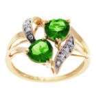 Lab Created Emerald and Diamond Double Heart Ring. 10K Yellow Gold