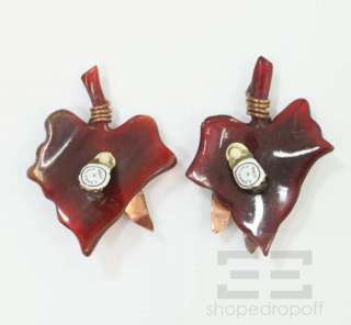   Lynggaard Monies 2pc Red & Copper Leaf Pendant Necklace & Earrings Set