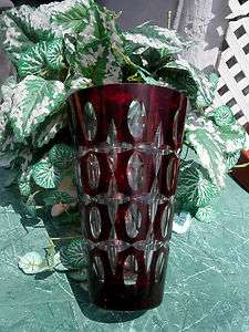 VASE RUBY RED CUT PATTERN   7 1/4 TALL  