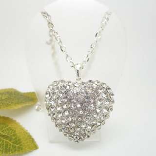 Silver Plated Rhinestone Heart Pendant Necklace 45*45mm  