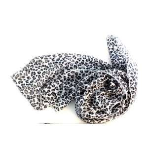   White & Leopard Print Silky Lightweight Summer Scarf 