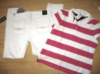   White Low Rise Jeans + Tommy Hilfiger Summer Top SIZE 14  