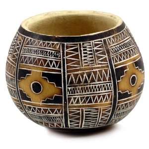  5 Gourd Bowl Geometric Hand Carved Peru Original 