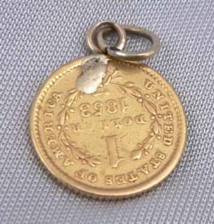Antique 1853 Liberty Head $1 DOLLAR Solid GOLD US COIN Pendant Charm 