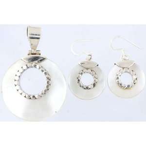 MOP Pendant with Earrings Set   Sterling Silver