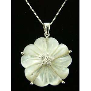 MOP Topaz Lotus 925 Silver Necklace FREE Silver Chain  