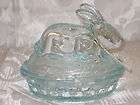 BLUE GLASS EASTER BUNNY RABBIT COVERED CANDY JAR /BUTTER DISH NEW