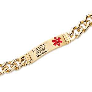 Mens Medical Engraved Gold Stainless Steel ID Bracelet  