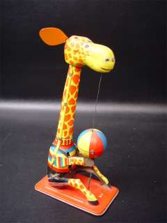 Rare TPS Japan Ball Playing Giraffe Windup Tin Toy  