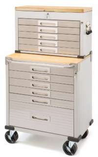 New Large 5 Drawer Tool Chest Stainless Steel Wood Top Toolbox Box 28 