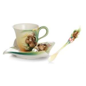   Porcelain Safari Hippo Mom & Baby Cup Saucer Spoon 
