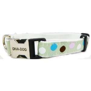  Diva Dog Metro Dots Designer Ribbon Collar 5/8 Fits 9 14 
