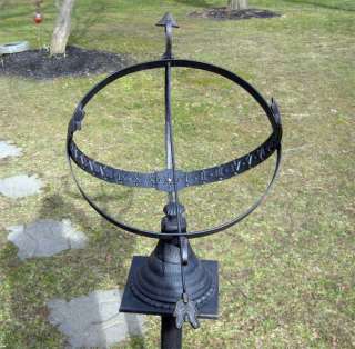 Armillary Sundial on Pedestal Base 52 Tall Iron Antiqued Black Finish 