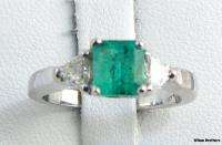 92ct Genuine Emerald .40ctw Diamond Womens 3 Stone Ring   14k White 