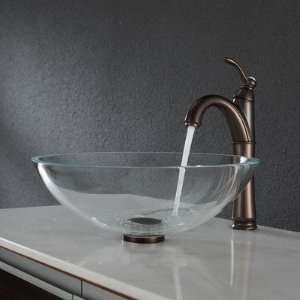   100 ORB Crystal Clear Glass Vessel Sink with PU MR, Oil Rubbed Bronze