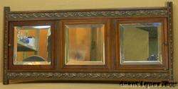 Antique Carved Mahogany Victorian Framed Shaving Triple Mirror Leaves 