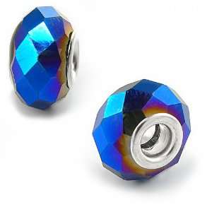 Blue Aura Borealis Faceted Glass Olympia Bead Charm   Compatible with 