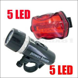 Waterproof 5 LED Torch Bicycle Bike Head Light + 5 LED Rear Flashlight 
