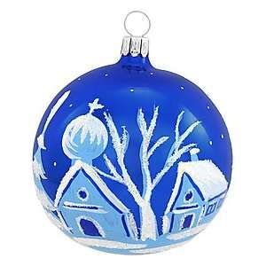  3 Shiny Blue Ball With Landscape Glass Ornament