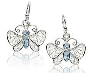 80crt Blue Topaz Butterfly Earrings set in Sterling S  