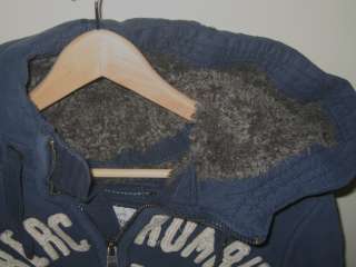 NEW Abercrombie Fitch Mens Wolf Jaw Jacket Navy   Dark Blue Faux Fur 