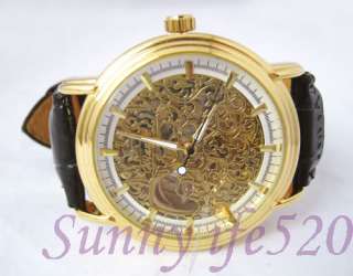 Luxury Gold Skeleton Mechanical Mens Self Winding Watch  