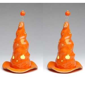  Witch Hat with Pumpkins Tea Light Candle Holder, Set of 2 