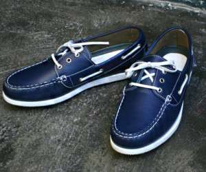 PREMIUM Mens Genuine Leather Boat Shoes SS037 Blue  