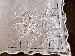   White Butterfly Rose Lace Fine Cotton HANKY Lady Wedding Bridal  